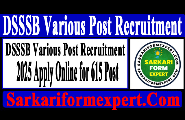 DSSSB Various Post Recruitment 2025 – Apply Online for 615 Vacancies